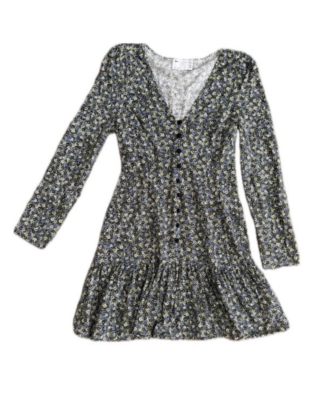 ASOS Petite Black Floral Button-Front Long Sleeve Dress
